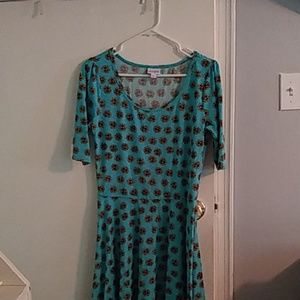 Teal color sunflower print Lula roe  Nicole dress